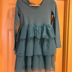 Hanna Andersson Teal Layered Kids Formal Dress Sz 12
